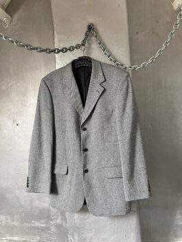 Vintage oversized wool cashmere blazer checkered black white