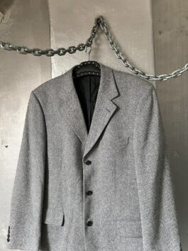 Vintage oversized wool cashmere blazer checkered black white