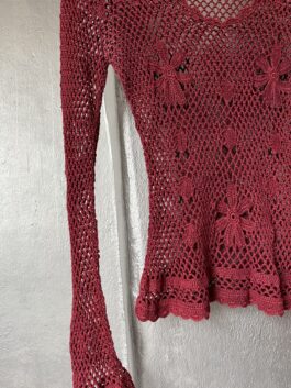 Vintage open-stitched handmade longsleeve top red