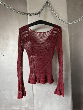 Vintage open-stitched handmade longsleeve top red