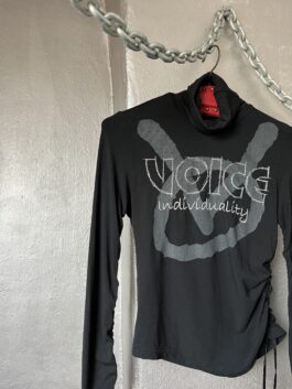 Vintage longsleeve top with collar and wrinkled effect black