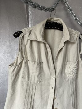 Vintage oversized linen blouse with wrinkled effect beige