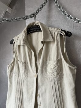 Vintage oversized linen blouse with wrinkled effect beige