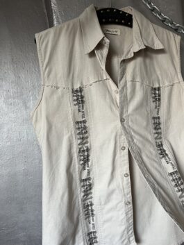 Vintage Wen Ni oversized blouse with artwork beige