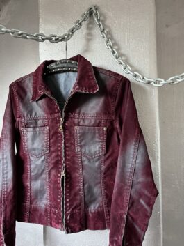 Vintage Fishbone jacket with double zip Y2K bordeaux
