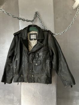 Vintage oversized real leather biker jacket washed black brown