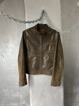 Vintage real leather motorcross jacket washed brown