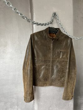Vintage real leather motorcross jacket washed brown