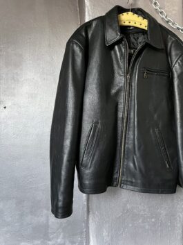 Vintage oversized real leather padded racing jacket black