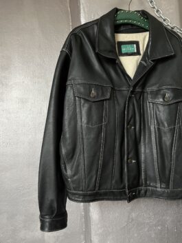 Vintage oversized real leather jacket denim look black