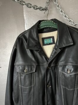 Vintage oversized real leather jacket denim look black