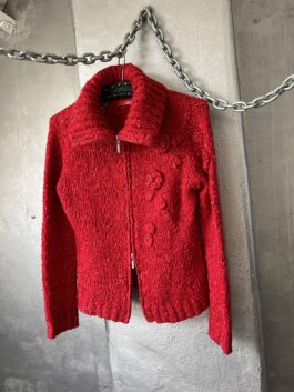 Vintage Lady Mei knitted wool vest with double zip red