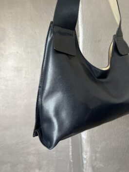 Vintage real leather handbag black and creme