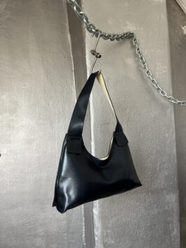 Vintage real leather handbag black and creme