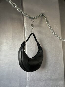 Vintage real leather handbag crescent moon black
