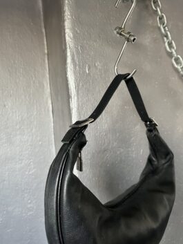 Vintage real leather handbag crescent moon black