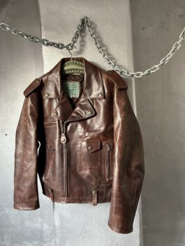 Vintage oversized real leather biker jacket washed brown