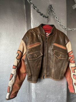 Vintage oversized real leather bomber jacket brown orange