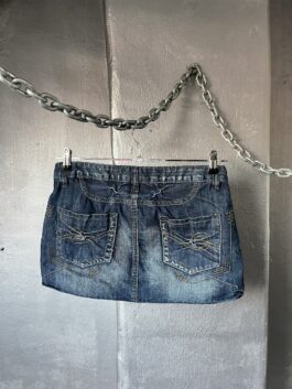 Vintage denim distressed mini skirt