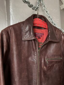 Vintage oversized real leather racing jacket brown red wash