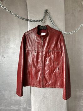 Vintage oversized real leather racing jacket red