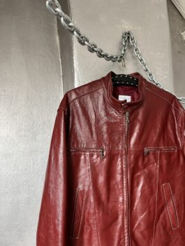 Vintage oversized real leather racing jacket red