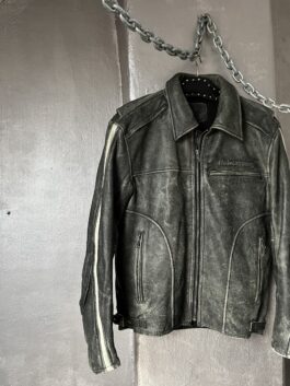 Vintage real leather racing motor jacket washed grey