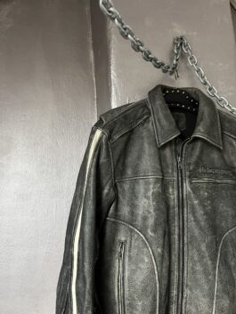 Vintage real leather racing motor jacket washed grey