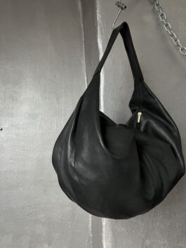 Vintage real leather large shoulderbag black