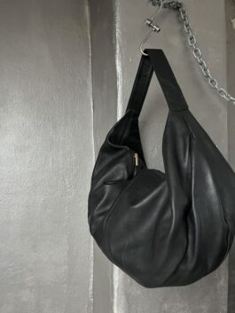 Vintage real leather large shoulderbag black
