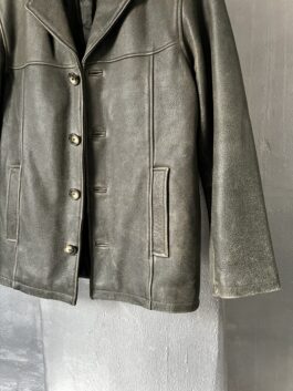 Vintage oversized real leather shacket jacket washed grey