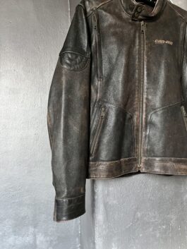 Vintage real leather racing motor jacket washed brown