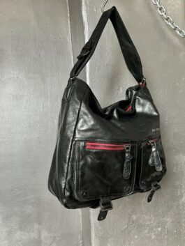 Vintage Diesel real leather shoulderbag black with red details