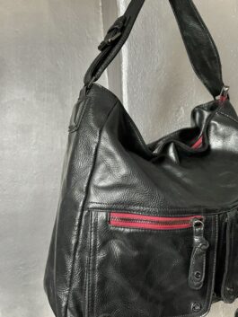 Vintage Diesel real leather shoulderbag black with red details