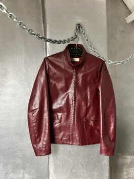 Vintage real leather motorcross racing jacket wine red