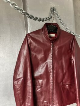 Vintage real leather motorcross racing jacket wine red