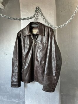 Vintage oversized real leather racing jacket chocolate brown
