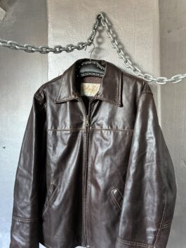 Vintage oversized real leather racing jacket chocolate brown