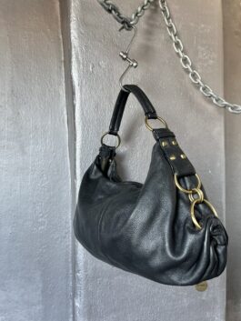 Vintage real leather handbag with gold hardware black