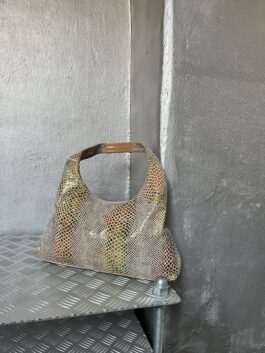 Vintage real leather shoulderbag with snakeskin multicolor