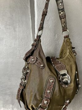 Vintage Guess shoulderbag with snakeskin details green