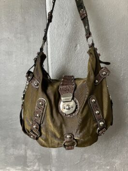 Vintage Guess shoulderbag with snakeskin details green