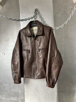 Vintage oversized real leather racing jacket brown
