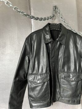 Vintage oversized real leather flying jacket black