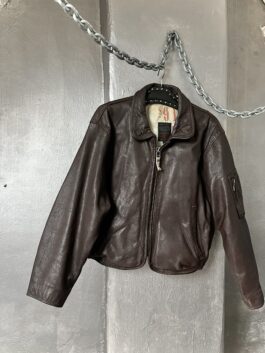 Vintage oversized real leather cropped racing jacket brown
