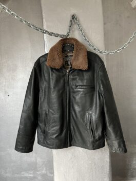 Vintage oversized real leather racing jacket with teddy collar