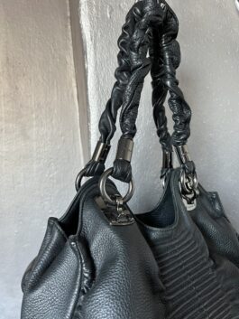 Vintage Bebe real leather shoulderbag with pleats black