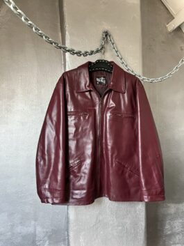 Vintage oversized real leather racing jacket wine red