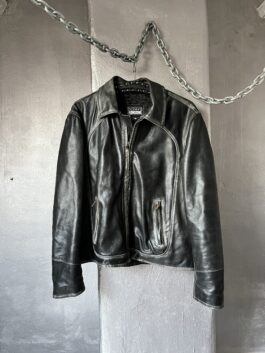 Vintage oversized real leather racing jacket washed black grey