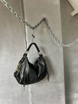 Vintage real leather handbag with gold hardware black